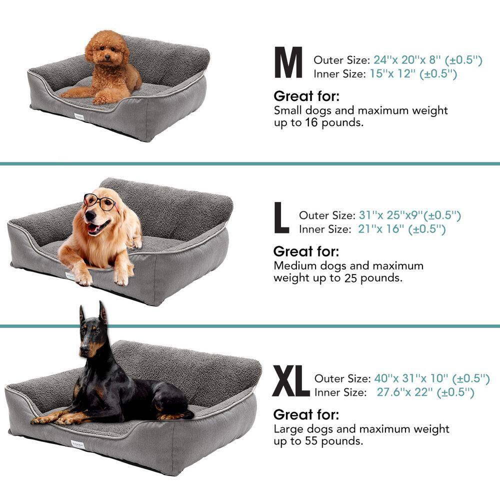 Washable Medium Grey Dog Bed With Bolster
