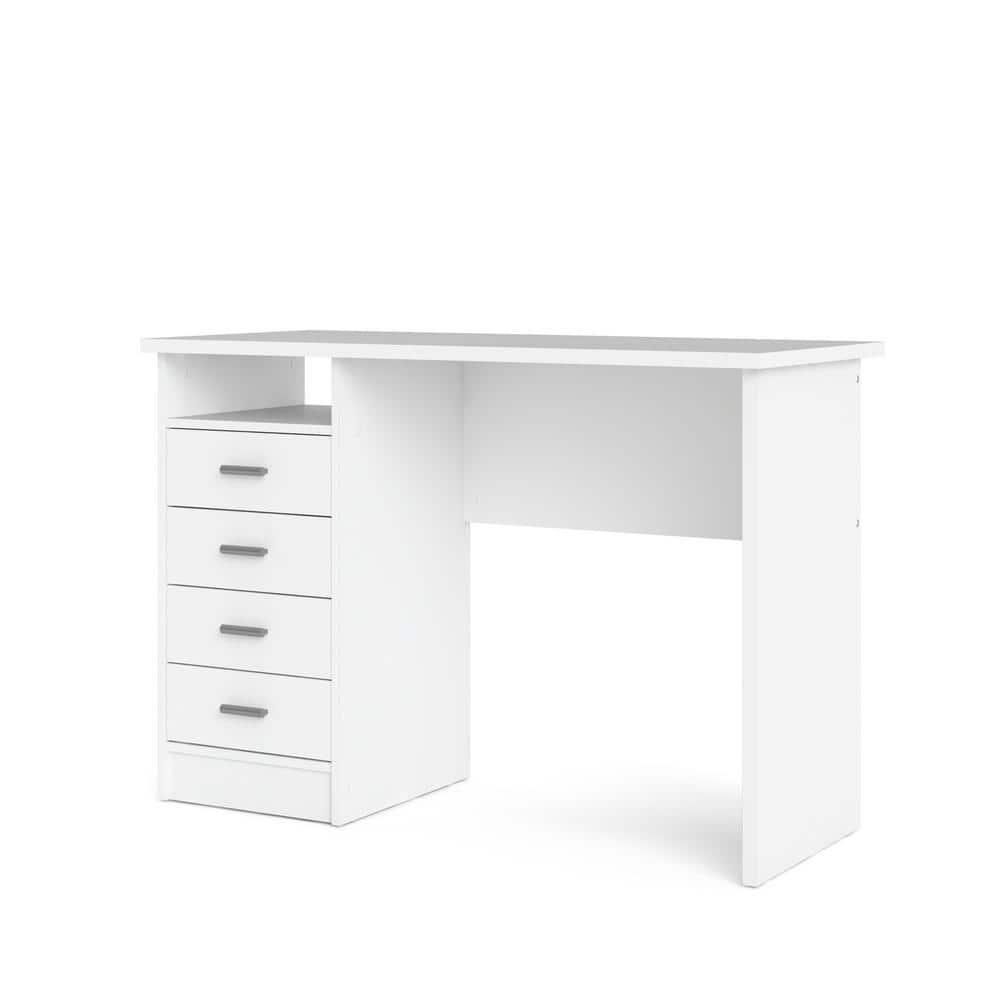 Tvilum Warner 4 Drawer Office Desk with 1 Shelf for Adults, White Finish
