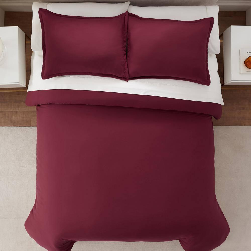 King 3pc Simply Clean Duvet Set Burgundy - Serta: Stain-Resistant, Polyester, Machine Washable