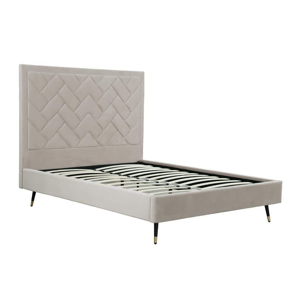 Manhattan Comfort Queen Crosby Modern Velvet Upholstered Bed Greige
