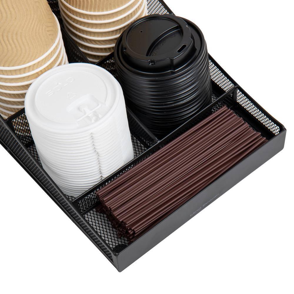 Mind Reader Mind Reader Cup and Condiment Station, Countertop Organizer, Coffee Bar, Kitchen, Metal Mesh, 8.5"L x 14.5"W x 5.25"H