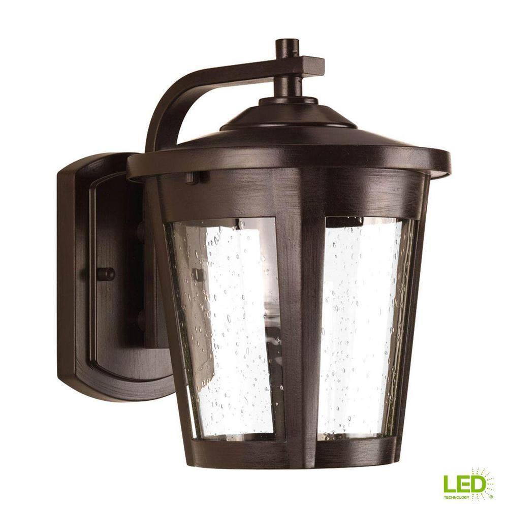Progress Lighting East Haven 1-Light LED Outdoor Wall Lantern, Antique Bronze, Seeded Glass Shade
