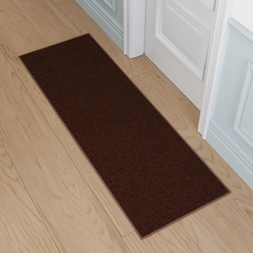 Ottomanson Non-Slip Hallway Runner Rug 2x6 Rubberback Solid Indoor Rug, 2'2" x 6', Brown