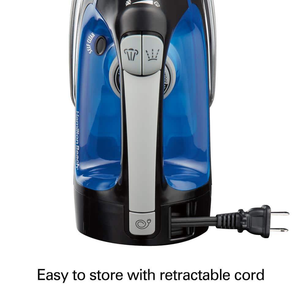 Hamilton Beach Retractable Cord Iron, Black, Stainless Steel Soleplate, 14290