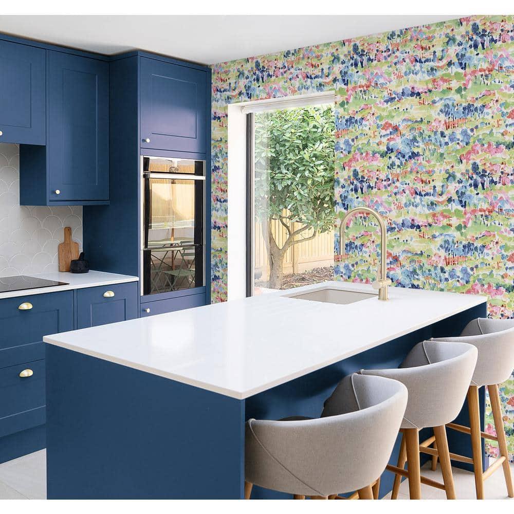 Surface Style - Peel and Stick Wallpaper, Abstract Wallpaper for Bedroom, Powder Room, Kitchen, Vinyl, 30.75 Sq Ft Coverage (Water Coloring Collection, Spring)