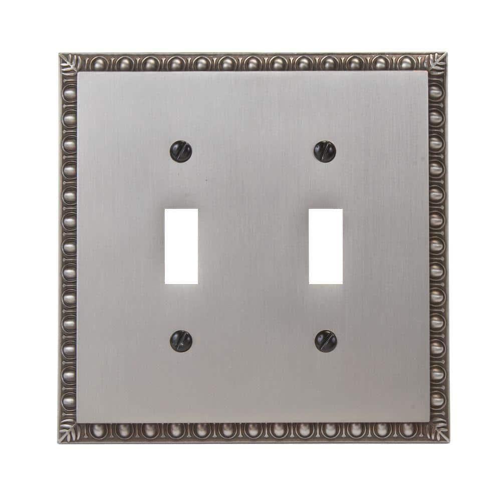 Antique Nickel 2 Gang Egg and Dart Toggle Wall Plate