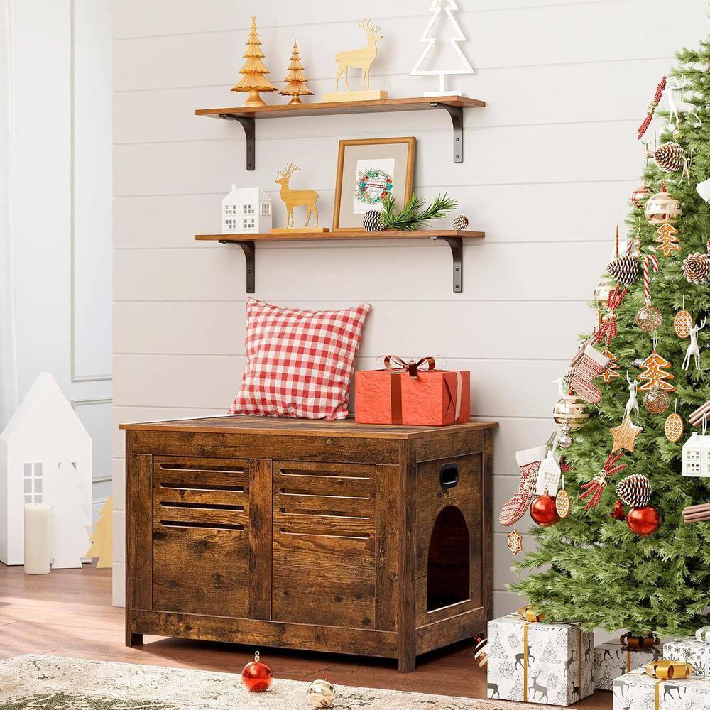 Rustic Brown 23.6" Wood Floating Wall Shelf Set of 2