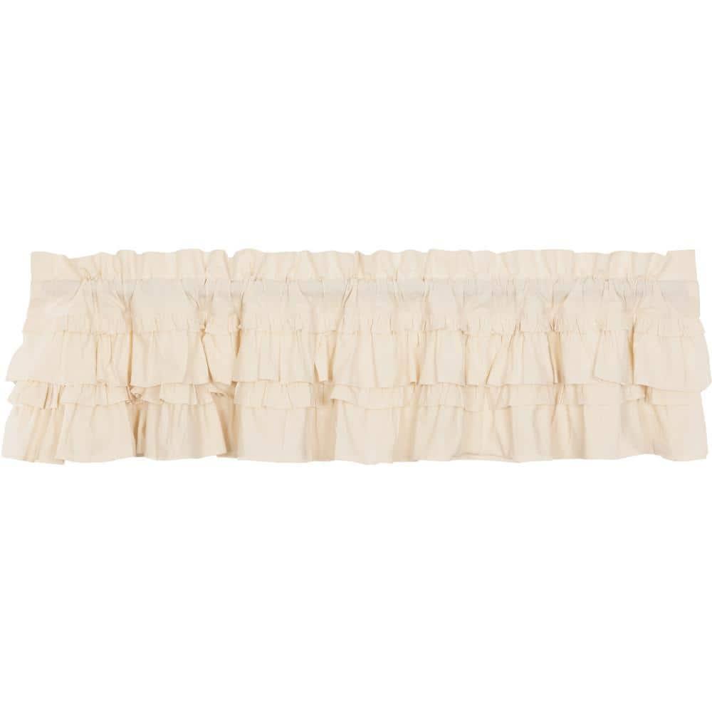 VHC Brands Muslin Ruffled Unbleached Natural Tan Valance Farmhouse Cotton Window Treatment for Living Room or Kitchen 16" Lx72 W