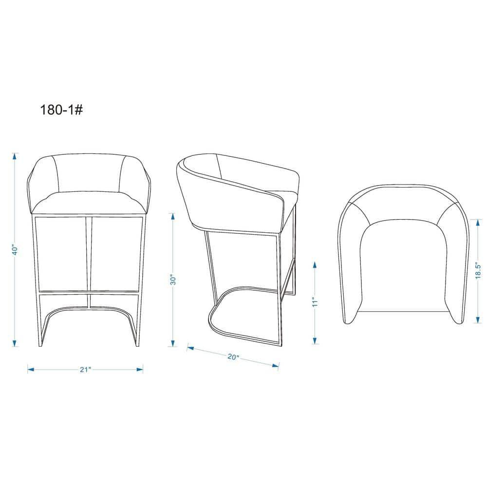 Louvre Upholstered Stainless Steel Barstool Gray - Manhattan Comfort: Faux Leather, Low Back, Armrest, Fixed Height