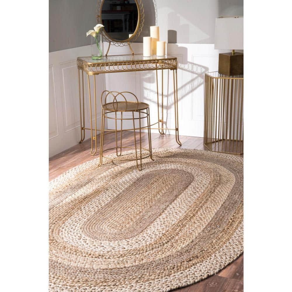 Nuloom Charlene Solid Oval 5x8 Jute Indoor Area Rug for Dining Room Rug Neutral Rug Living Room Rug Kitchen, Natural/Ivory