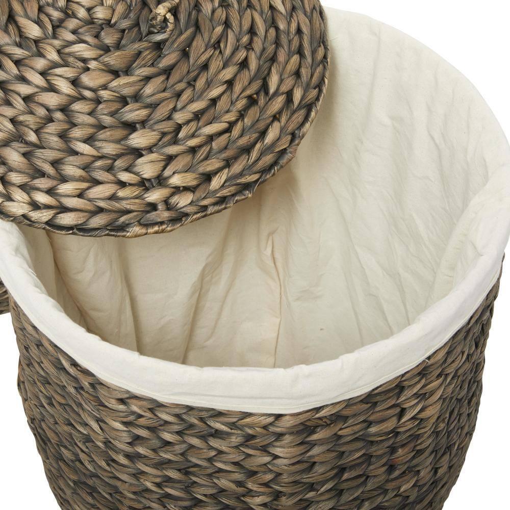 CosmoLiving by Cosmopolitan 23", 24"H Dark Brown Seagrass Handmade Storage Basket with Liner and Matching Tops, 2-Pieces