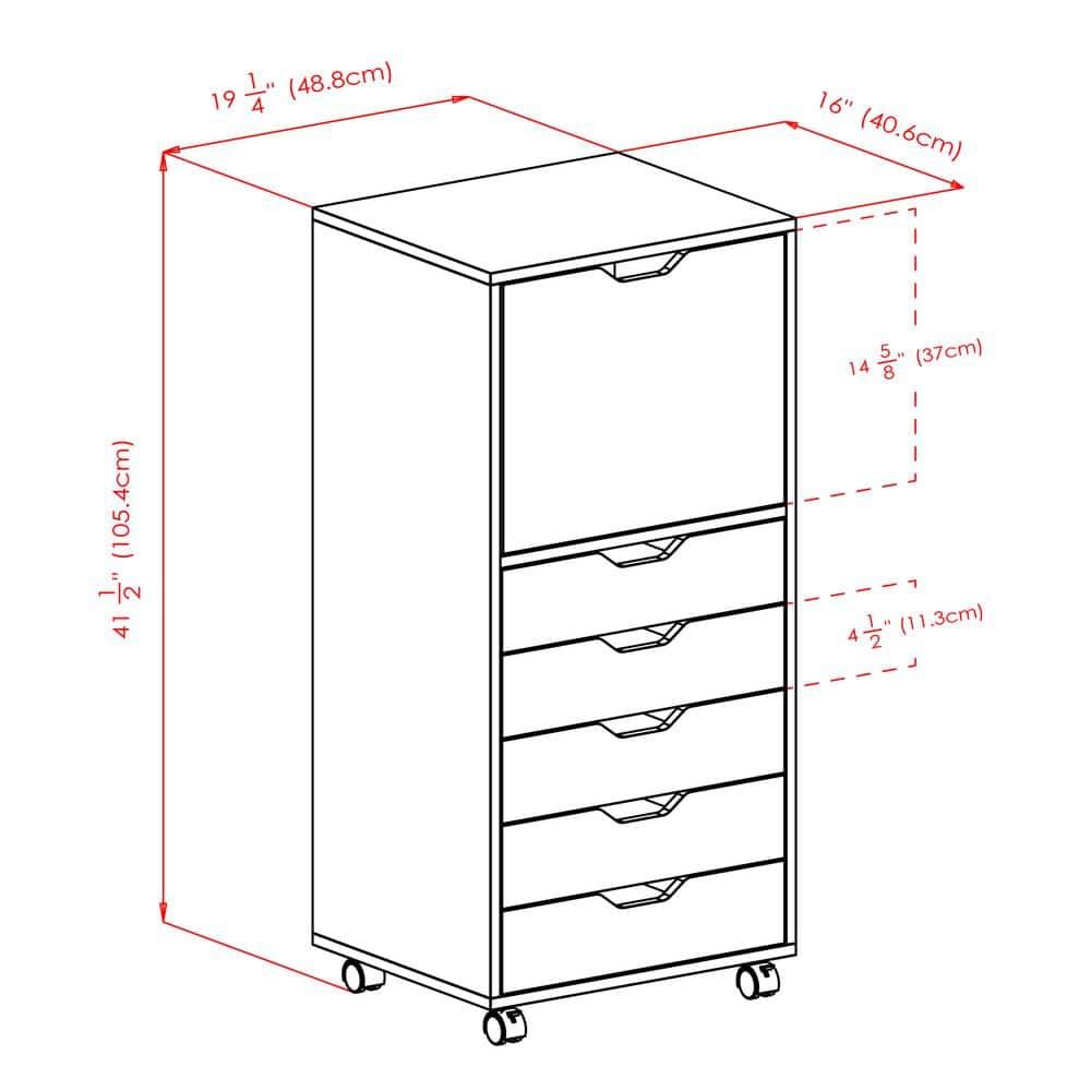 Halifax 5 Drawer Cabinet White - Winsome: Wood Composite Office Furniture, Printer Stand with Storage