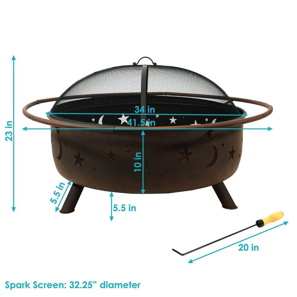 Sunnydaze Cosmic 42" Round Wood-Burning Bronze Finish Steel Fire Pit with Spark Screen