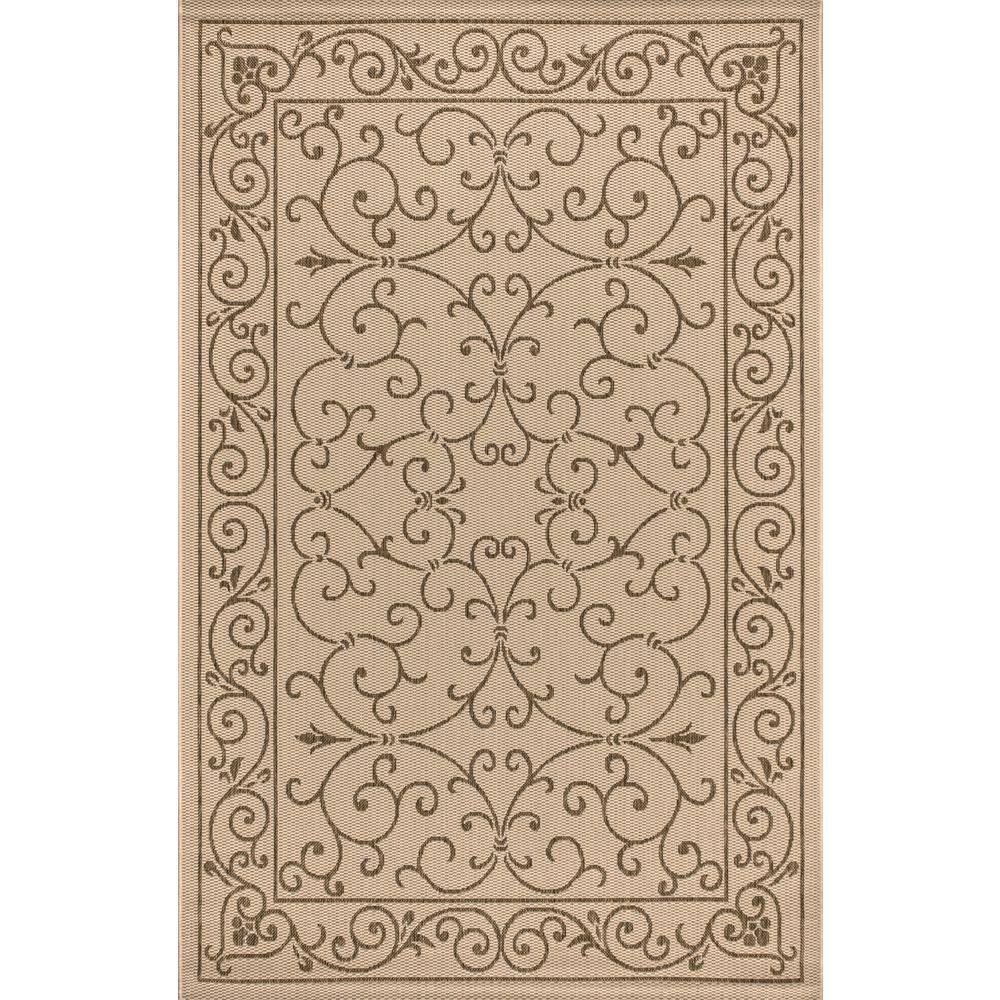9' X 12' Charleston Vintage Filigree Textured Weave Indoor/Outdoor Area Rug, Beige/Brown - JONATHAN Y