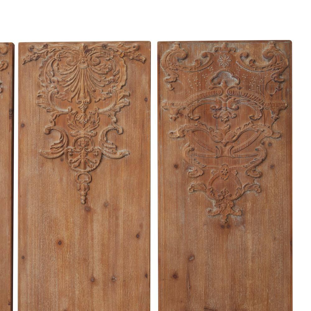 Wood Floral Carved Antefix Wall Decor Set of 3 Brown - Olivia & May: Rustic Style, Indoor Vertical Panels