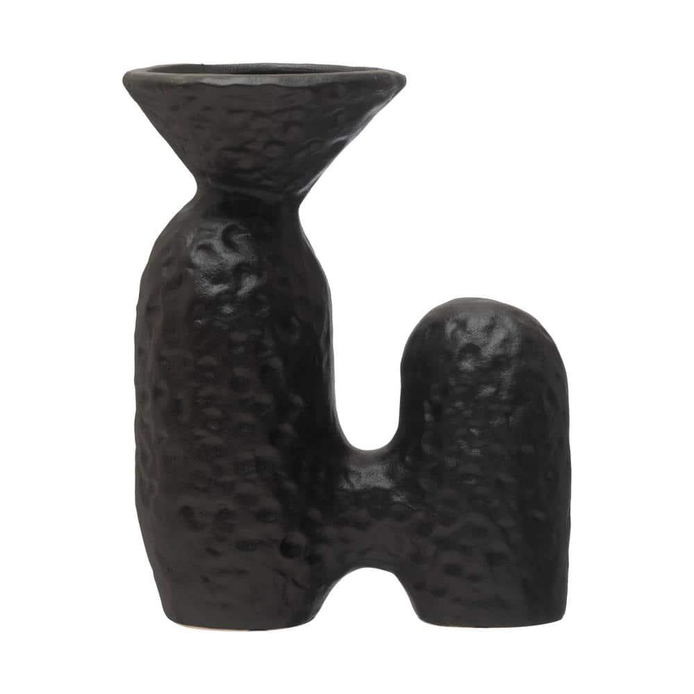 Bloomingville Textured Stoneware Sculptural Vase, Matte Black