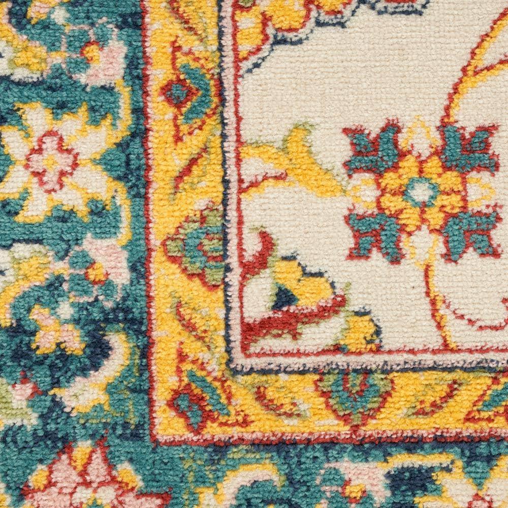 Nourison Essentials Floral Persian Indoor Outdoor Rug Ivory Gold 8' x 10'
