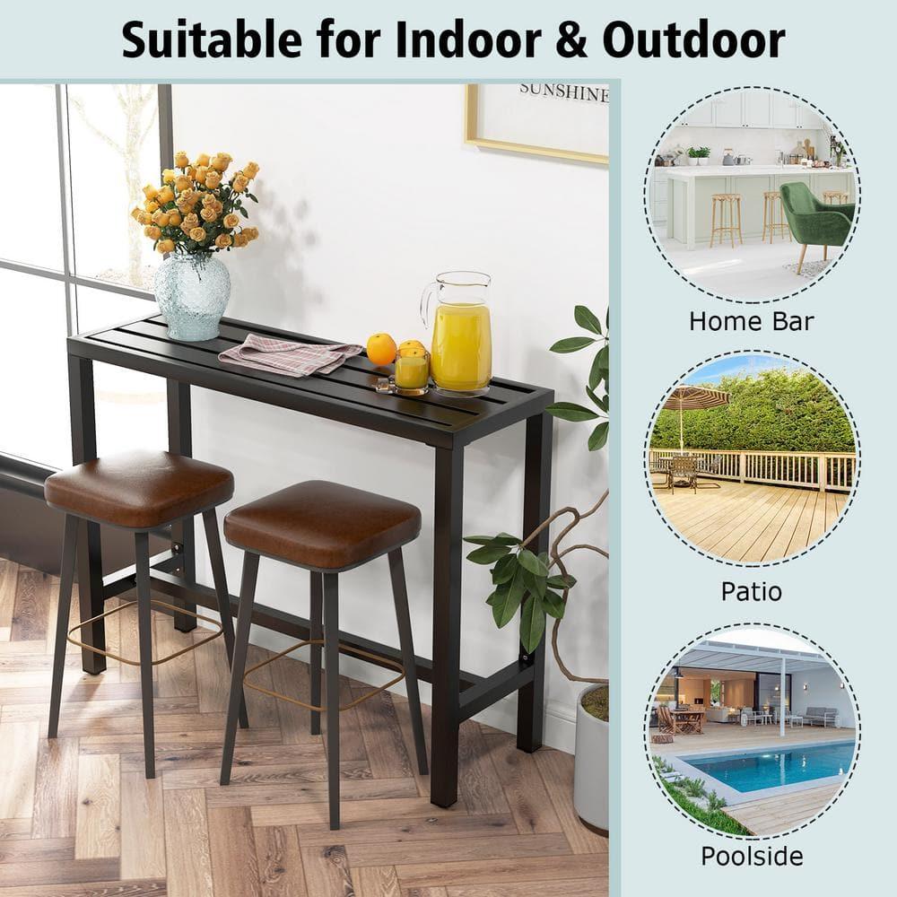 Costway Outdoor Metal Bar Table 48'' Patio Rectangular Counter Height Dining Table Black