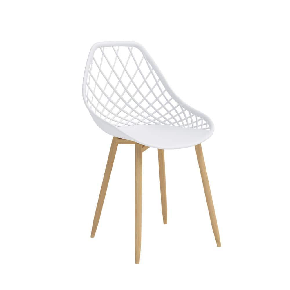 2pk Kurv Dining Chairs White/Natural - Jamesdar: Mid-Century Modern, Steel Frame, Armless Design