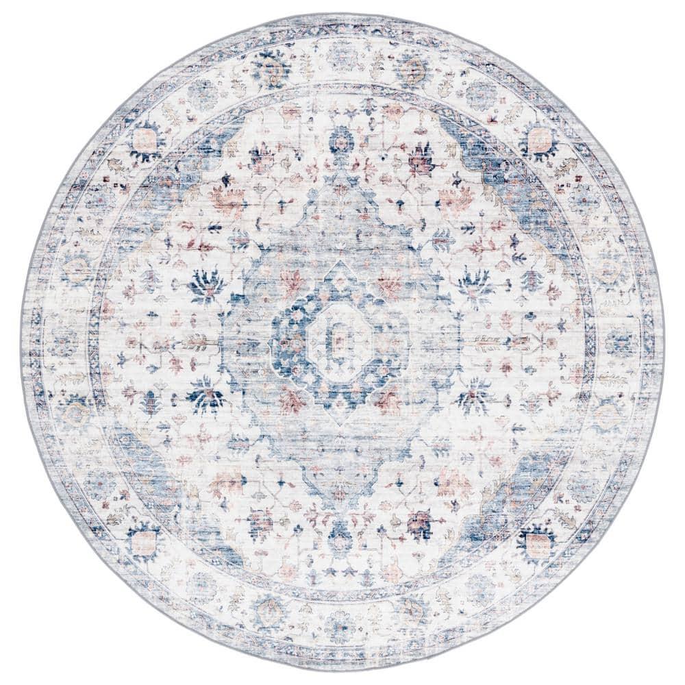 Arizona ARZ517 Power Loomed Machine Washable Area Rug - Light Blue/Ivory - 6' Round - Safavieh.