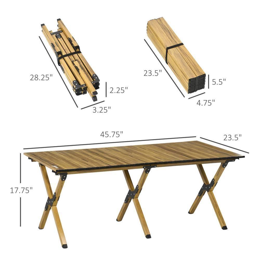 Outsunny Outdoor Portable Table with Collapsing Roll-Up Top, Folding Camping Table, Waterproof Finish, Picnic & Tailgate Table for Beach, Travel, 4'