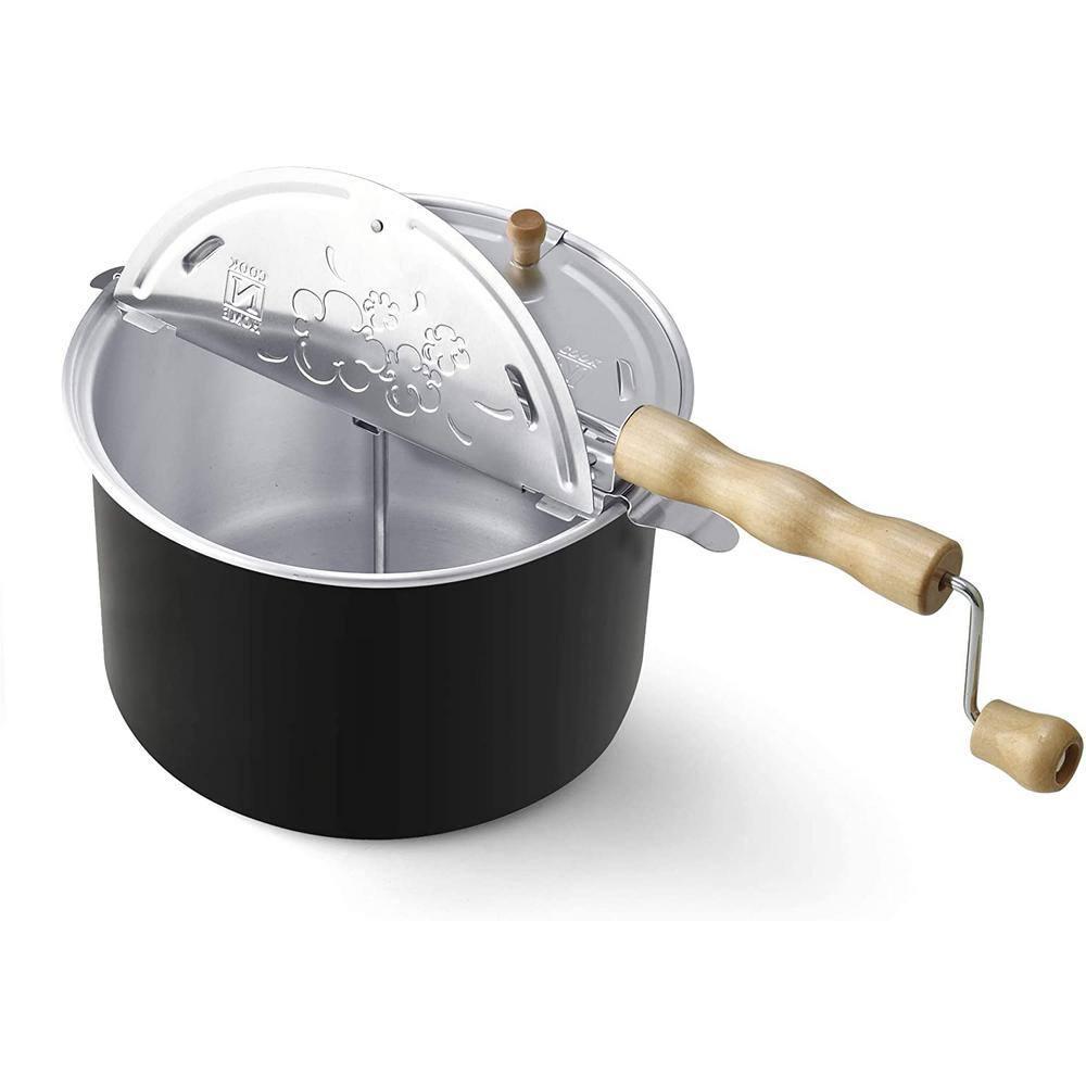 Cook N Home Stovetop Popcorn Popper with Crank, 6-Quart Aluminum Popcorn Pot Popcorn Maker, Black