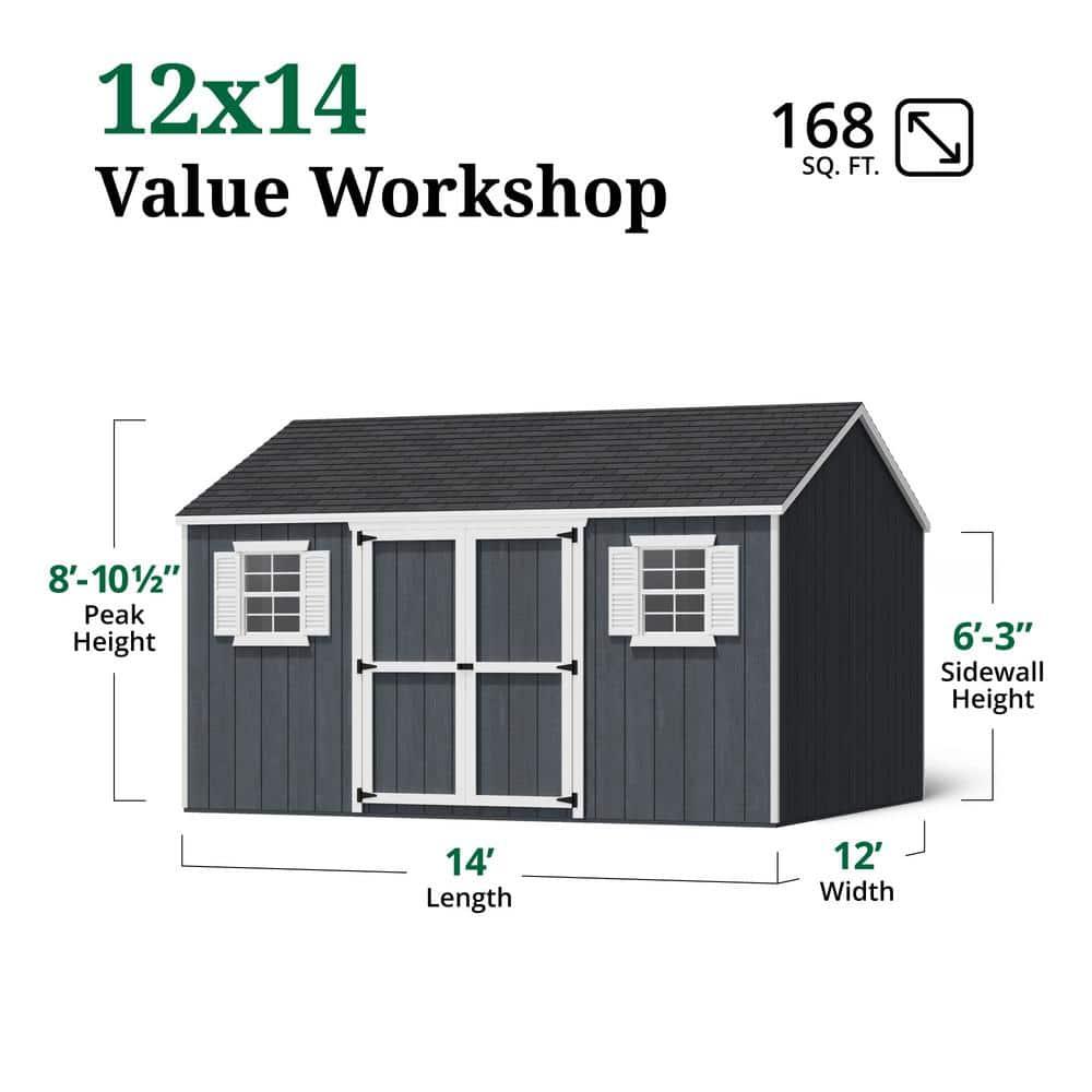 Little Cottage Co. 12x14 Value Workshop Shed with Operable Windows and Floor, Outdoor Wood Storage Do-It-Yourself Precut Kit