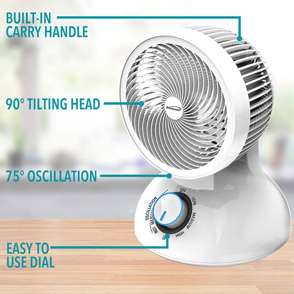 Brentwood F-650MW 6 Inch 3 Speed Oscillating Circulator Desktop Fan, White