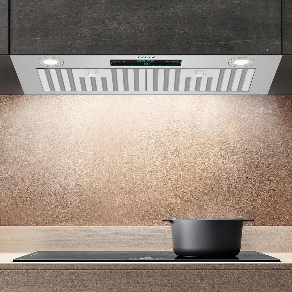 PowerFlow Series 30" 900 CFM Convertible Insert Range Hood Digital Control Panel with Baffle Filter Charcoal Filter and LED Light Stainless Steel Silver