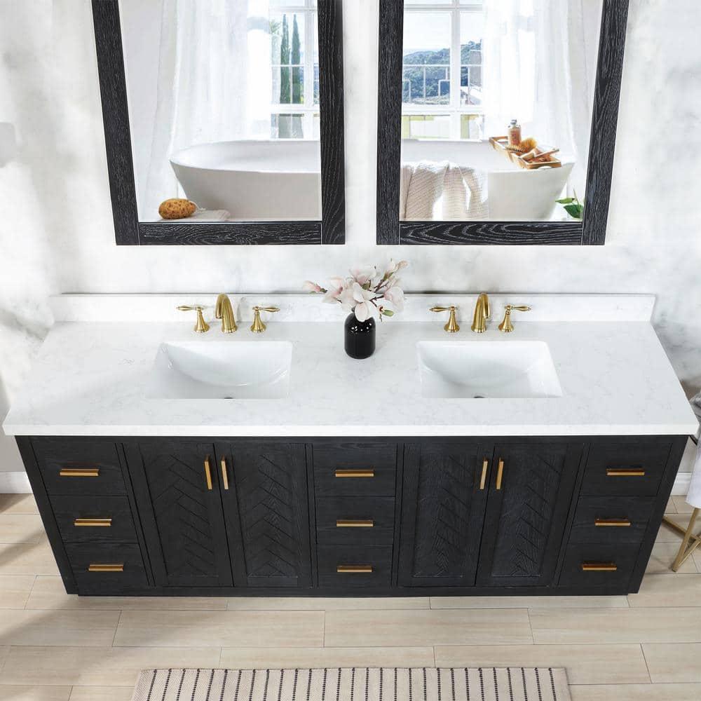Altair Gazsi Wood Vanity with Composite Stone Top, 84" Black Oak, No Mirror