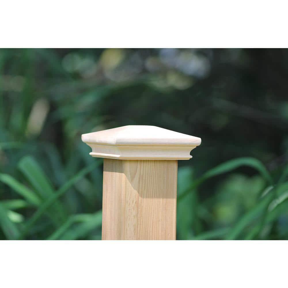 4x4 Traditional Wood Pyramid Post Cap by Captiva - One-Piece Miterless - 3/8" Extended Lip - (3-1/2" x 3-1/2")