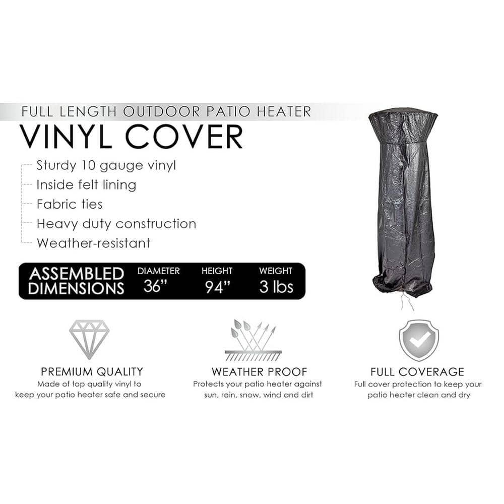 Balken Home Fire Sense Outdoor Full Length Patio Heater Vinyl Cover, Black