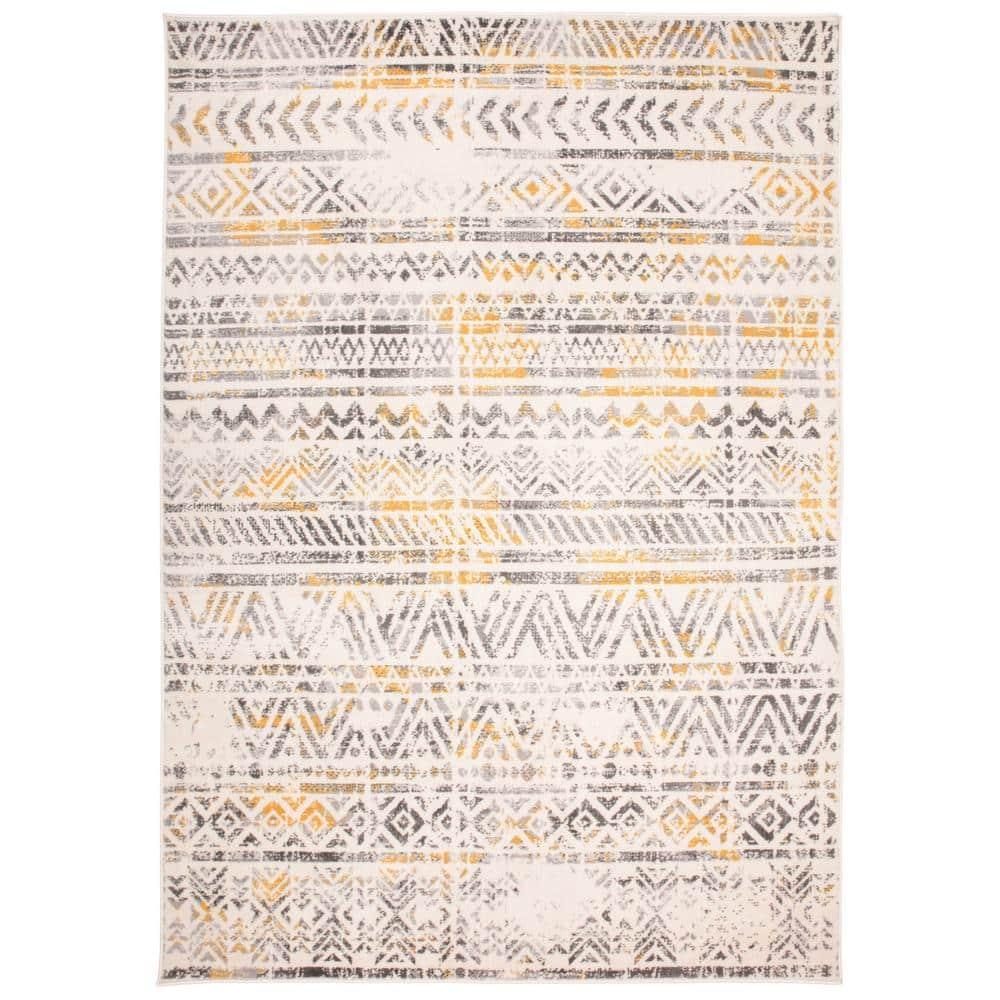 World Rug Gallery Geometric Distressed Bohemian Yellow 5'x7' Area Rug