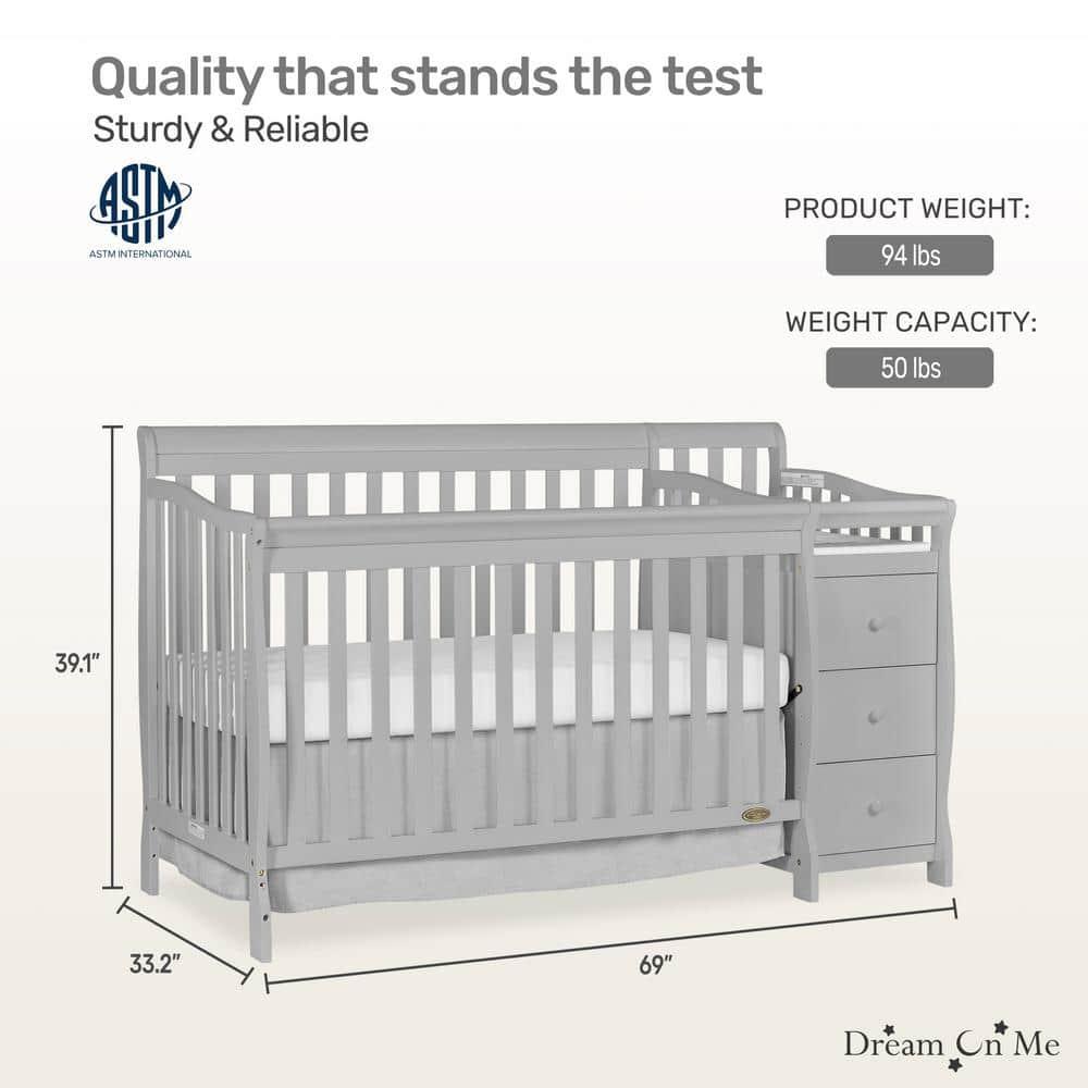 Pebble Grey Pine 5-in-1 Convertible Crib with Changer