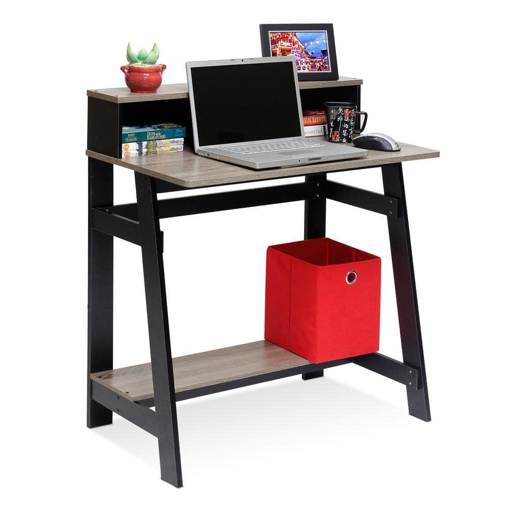 Furinno 31.6" Small Industrial Computer Desk Home Office Study Writing Desk with Open Shelf,Black/French Oak