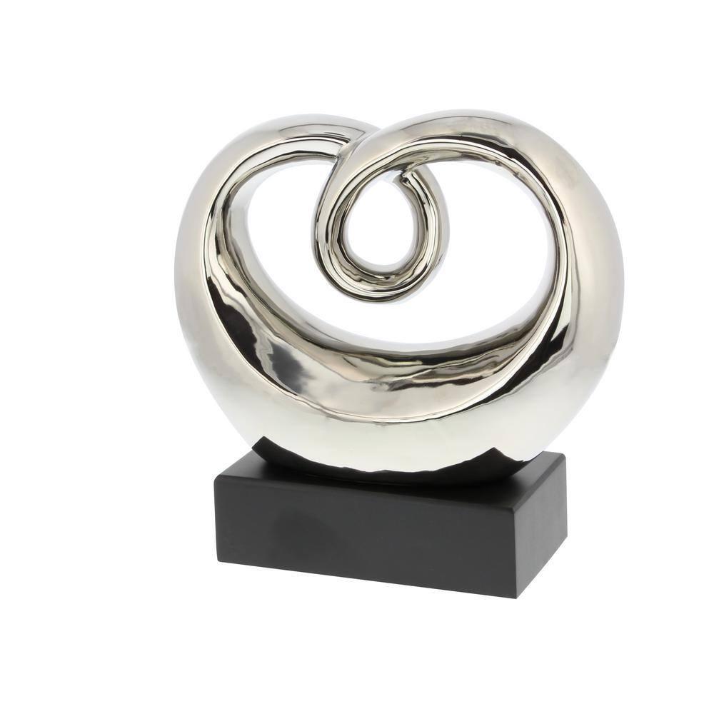 Wrought Studio™ Allye Ceramic Swirl Abstract Decorative Silver Sculpture with Black Base