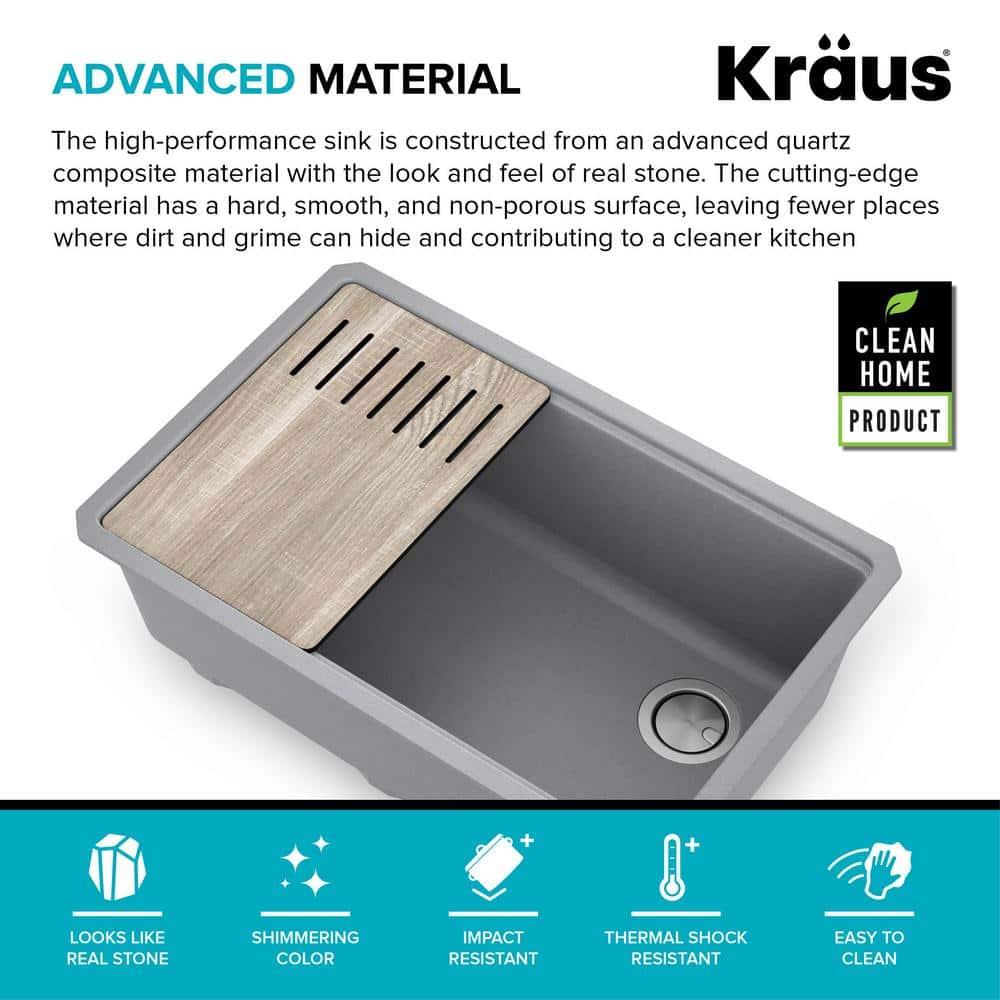 29 in. KRAUS Bellucci Workstation Undermount Granite Composite Single Bowl Kitchen Sink with Accessories