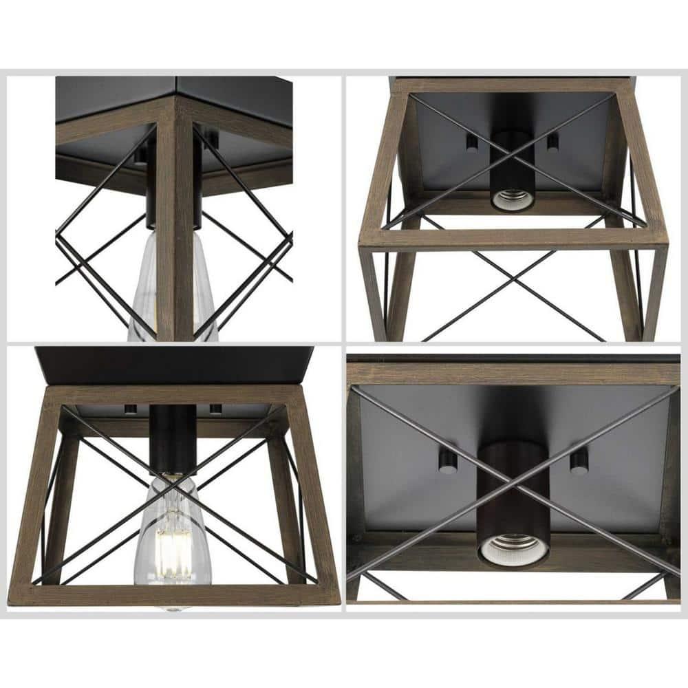 Progress Lighting Briarwood 1-Light Flush Mount, Antique Bronze, Faux-Painted Wood Shade