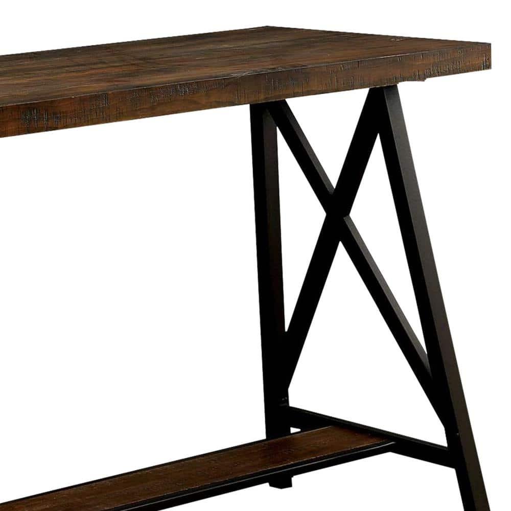 Benzara Wooden Counter Height Table With Angled Metal Legs, Black And Brown