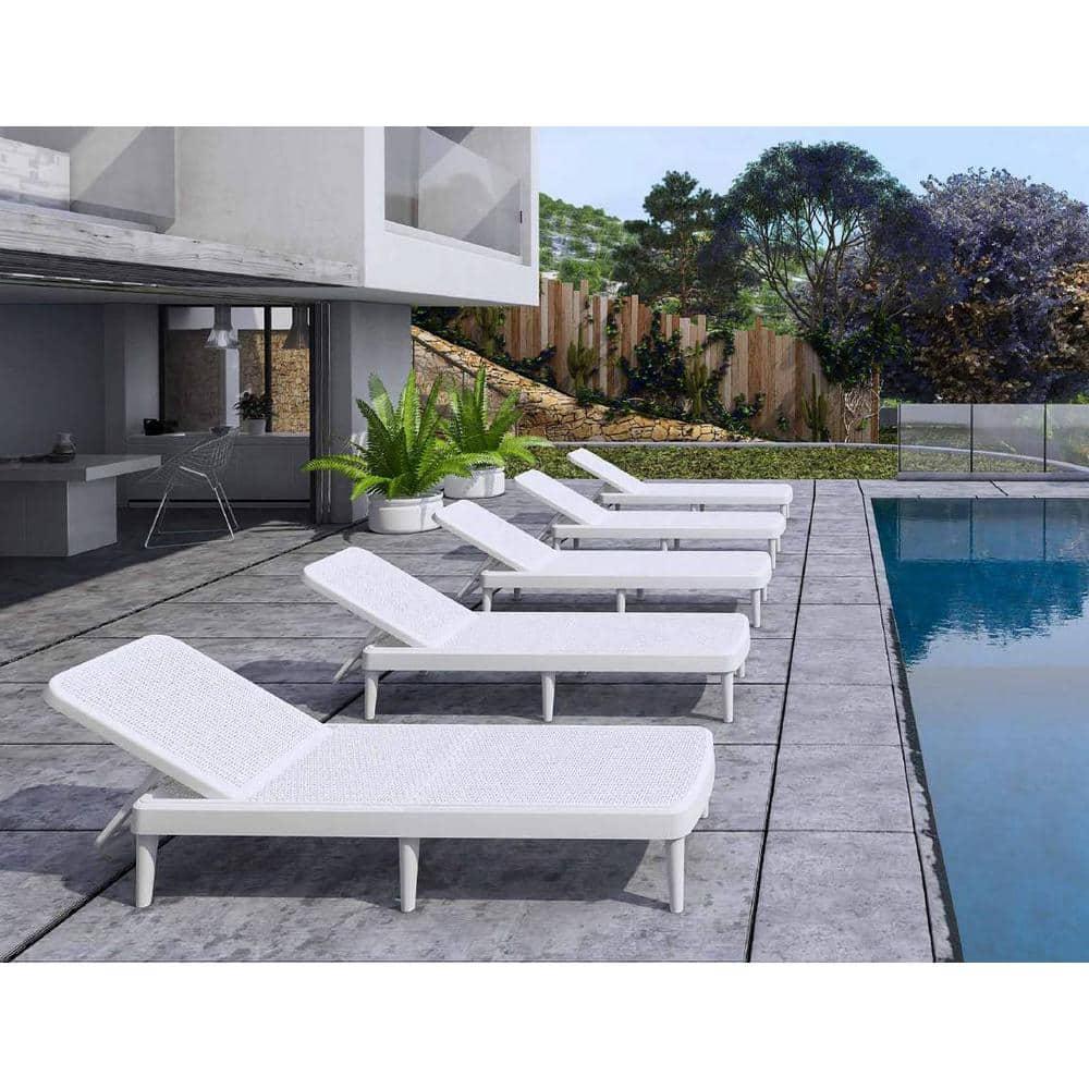 Tahiti Rattan Chaise Lounge - White - Lagoon: Resin Adjustable Back, Mold & UV Resistant Patio Lounger