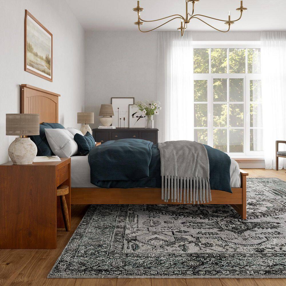 AFI Naples Queen Solid Wood Low Profile Platform Bed with Matching Footboard, Light Toffee