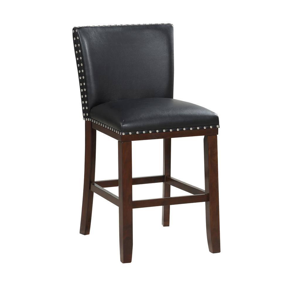 Tiffany Counter Chairs - Set of 2 - Black - Nailhead Trim Kitchen Island Stools - Wood Legs