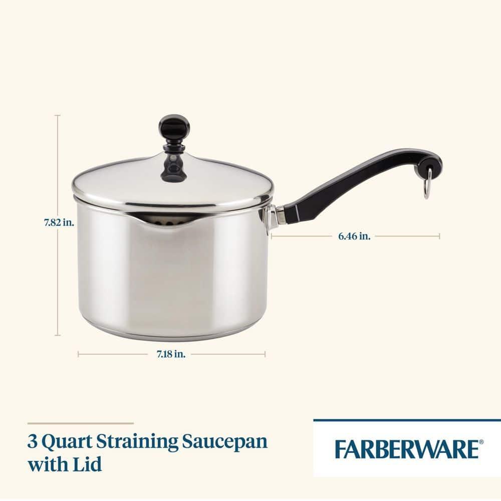 Farberware Classic Stainless Steel Straining Saucepan with Lid, 1-Quart