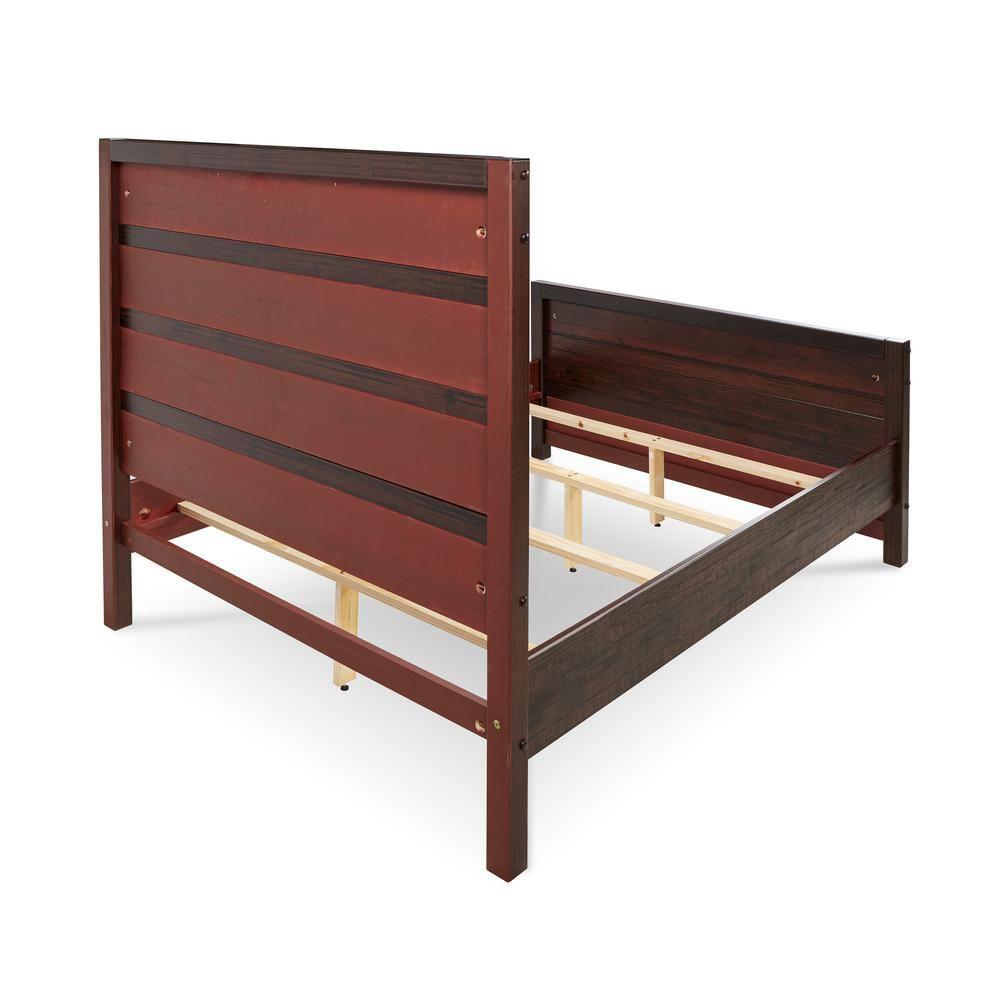 Camaflexi Carmel Solid Wood Platform Bed Frame with Headboard, King, Antique Walnut