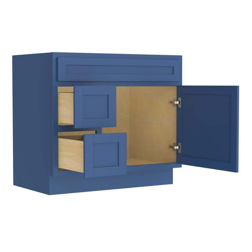 Vanity Art 36 Inch Single Shutter Door Bathroom Vanity Base Cabinet with 2 Functioning Shaker Drawers, Strudy Floor Mount Storage Cabinet Organizer for Bedroom, Living Room, Kitchen, VA4036-2LBLUE