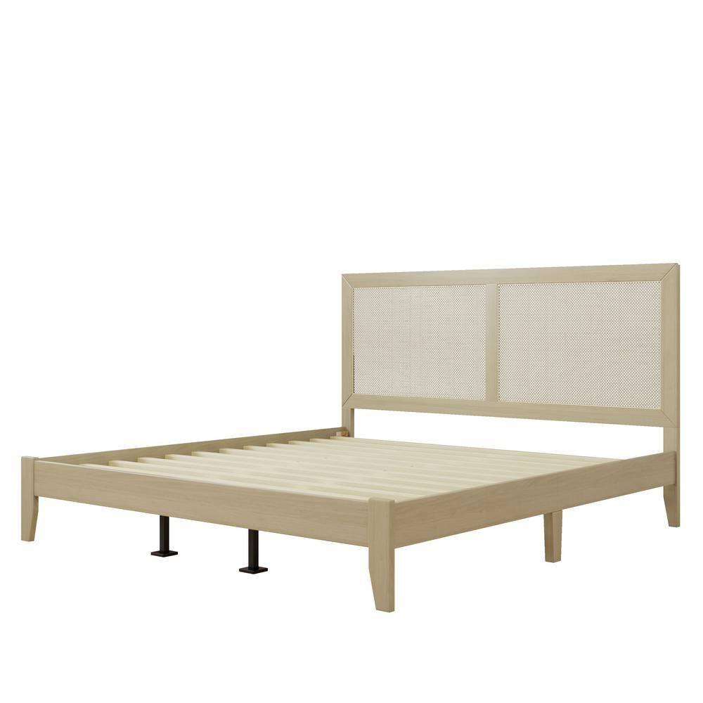Christopher Knight Home Eudoca Rubber Wood Platform Bed with Rattan Woven Headboard, Natural, California King