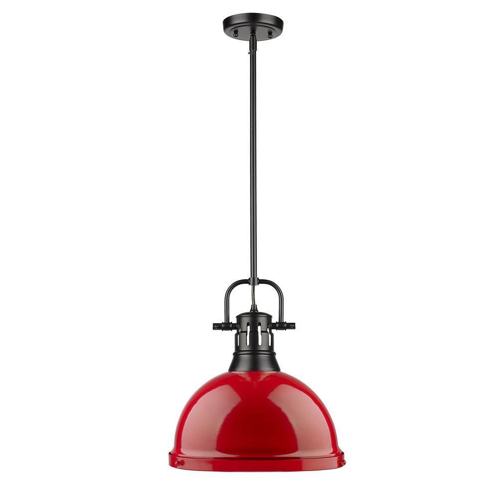 Golden Lighting Duncan 1-Light Large Pendant in Matte Black with Red