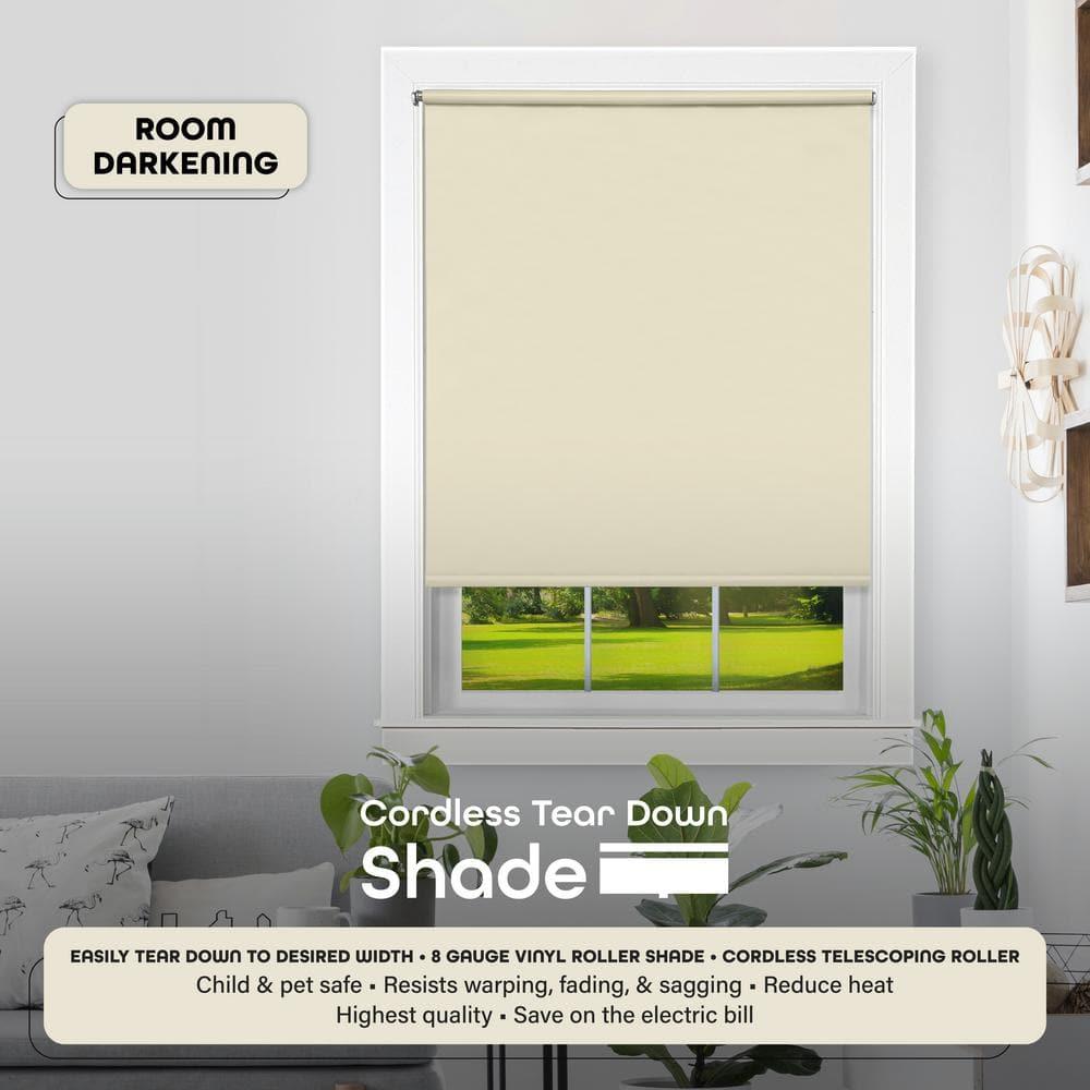 Achim Tear Down Indoor Cordless Vinyl Room Darkening Roller Window Shade, 72 x 37, Ivory Beige