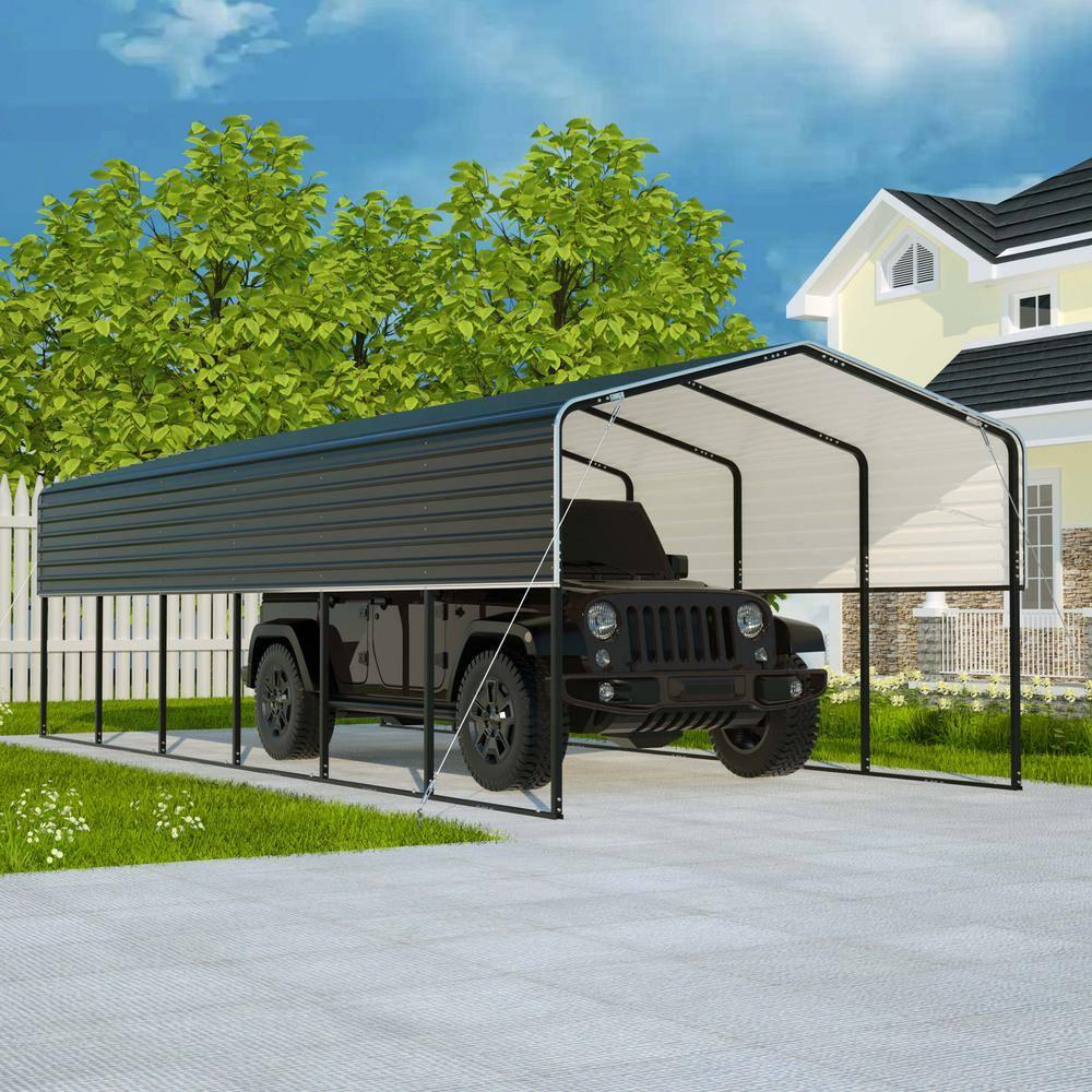 ALEKO 30L x 12W x 9.6H ft. Metal Carport with Corrugated Roof - Black