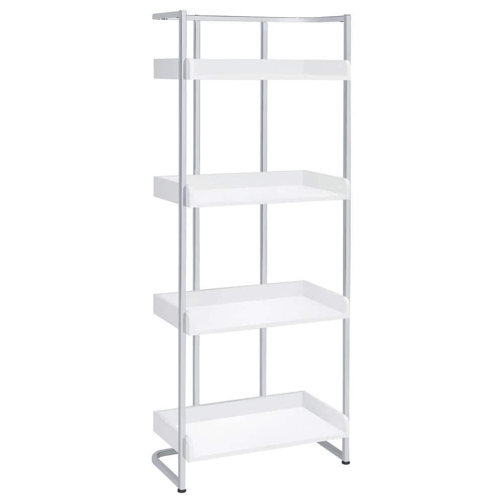 67.5" Ember 4 Shelf Bookcase White High Gloss - Coaster: Laminated, Modern Style, Includes Anti-Tip Hardware